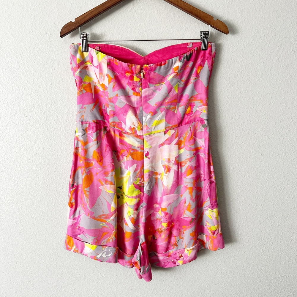Trina Turk Marcel Pink Floral Strapless Romper Sweetheart Neckline Womens Size 6 - Picture 5 of 14